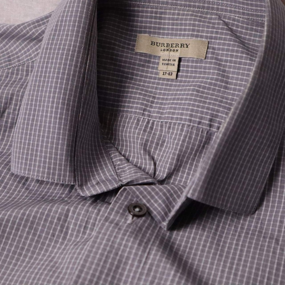 Burberry London Mens Grey Micro Check Long Sleeve Button Down Shirt Size 17 43